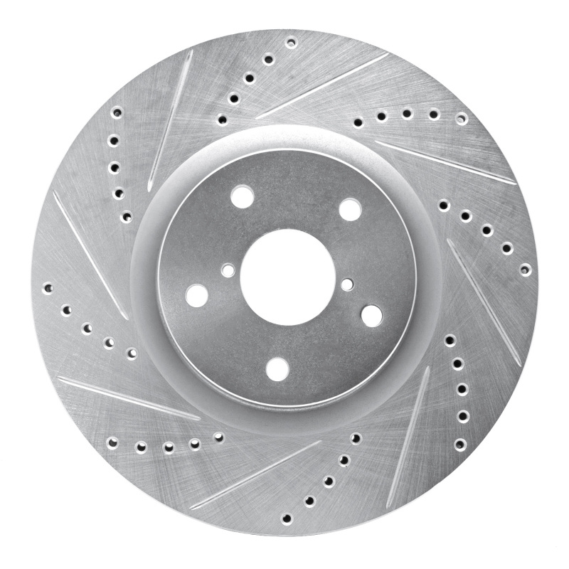 Subaru Impreza Brake Rotor (1) - Front Left - R1 Concepts - Drilled & Slotted - Silver - `05-`20